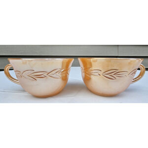 Anchor Hocking Fire King Peach Luster Laurel Leaf Tea Cups - Set of 2